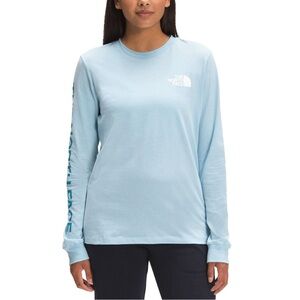The North Face Blue Long Sleeve Tee NWT Small Turquoise Sleeve Logo Athletic Top